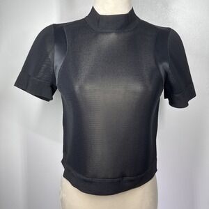Halston Heritage Sheer Mesh Top Black Size Small Structured Designer Goth Grunge